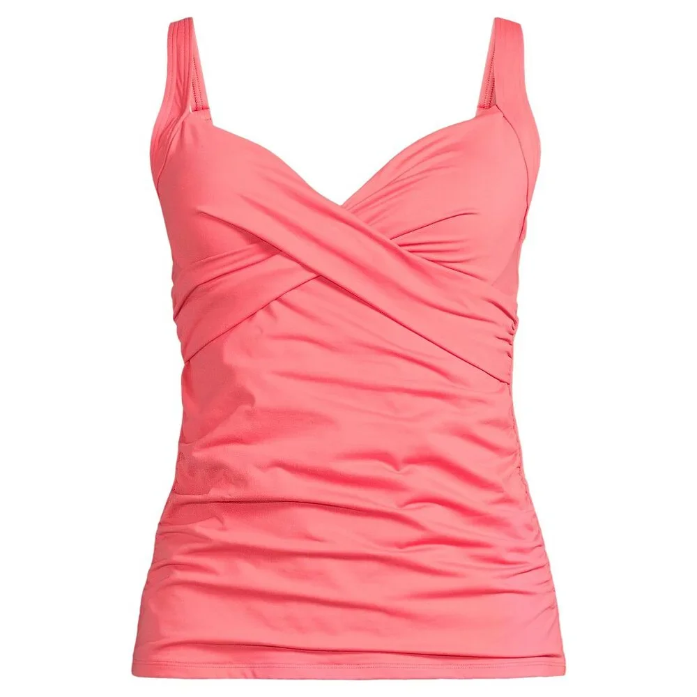 Lands End Women's 4, 2-8 LONG‎ Swim Top V-Neck Wrap Underwire Tankini Swimsuit T